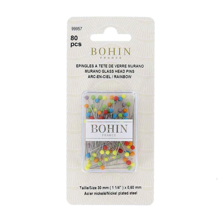 Bohin Glass Head Pins 1-3/16in, 80 Pins
