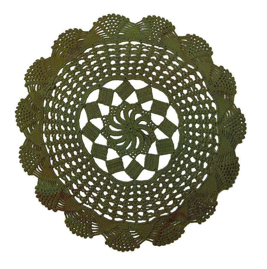 Green Hand Dyed Crochet Doily - Flower and Diamonds