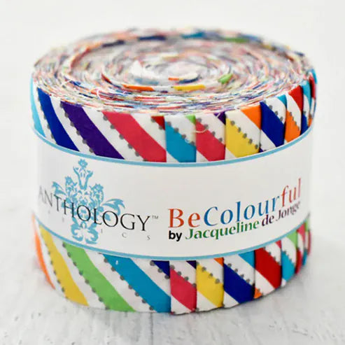 BeColourful Batik 2.5" Fabric Roll - Candycane Multi (Bias), 26pcs
