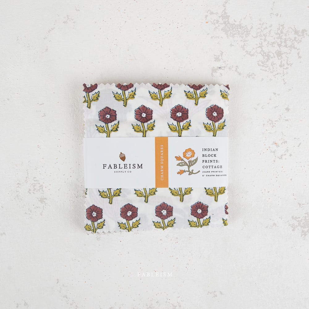 Fableism Indian Block Prints Cottage 5" Fabric Charm Pack, 48pcs Fableism Cottage Block Print 5" Charm Pack | 48 Fabric Squares