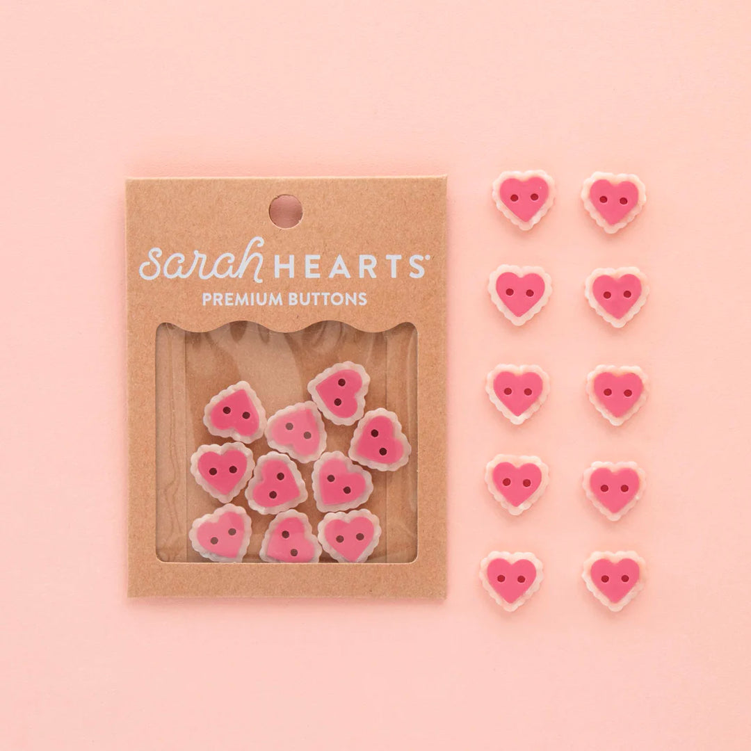 Pink Sweet Heart Small 5/8" Buttons by Sarah Hearts, 10pcs