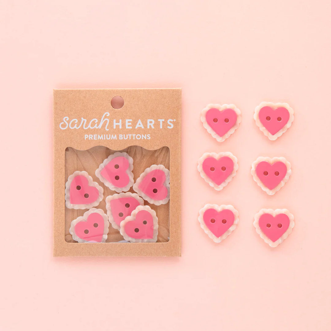 Pink Sweet Heart Large 1" Buttons by Sarah Hearts, 6pcs
