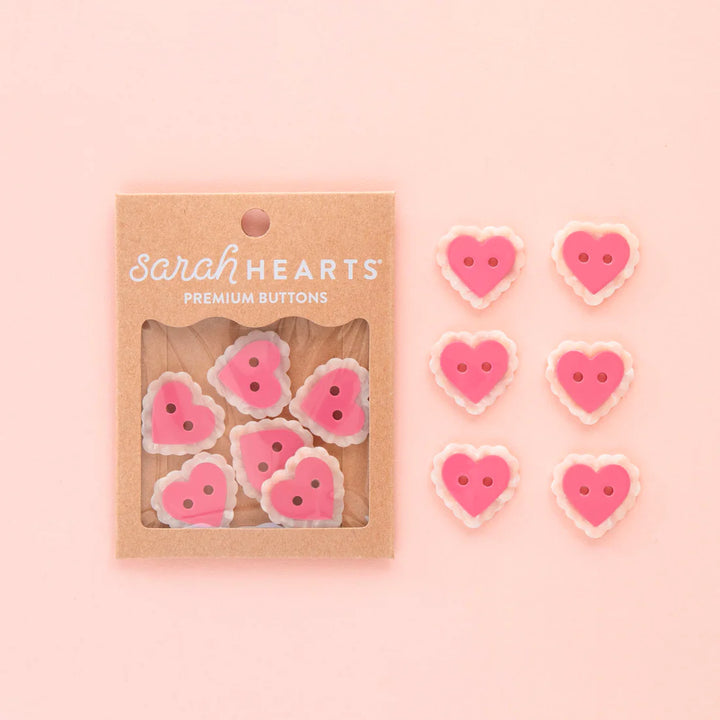 Pink Sweet Heart Large 1" Buttons by Sarah Hearts, 6pcs