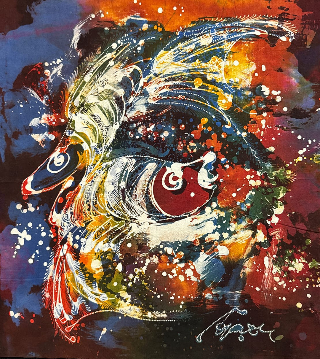 Batik Panel by Bambang Dharmo, Fish on Red 1, 17 1/2 x 19 1/4in Batik Panel by Bambang Dharmo, Fish on Red 1, 17 1/2 x 19 1/4in