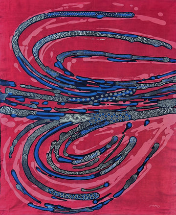 Batik Panel - Blue Fountain on Red, Large, 36 1/2 x 30in Batik Panel - Blue Fountain on Red, Large, 36 1/2 x 30in