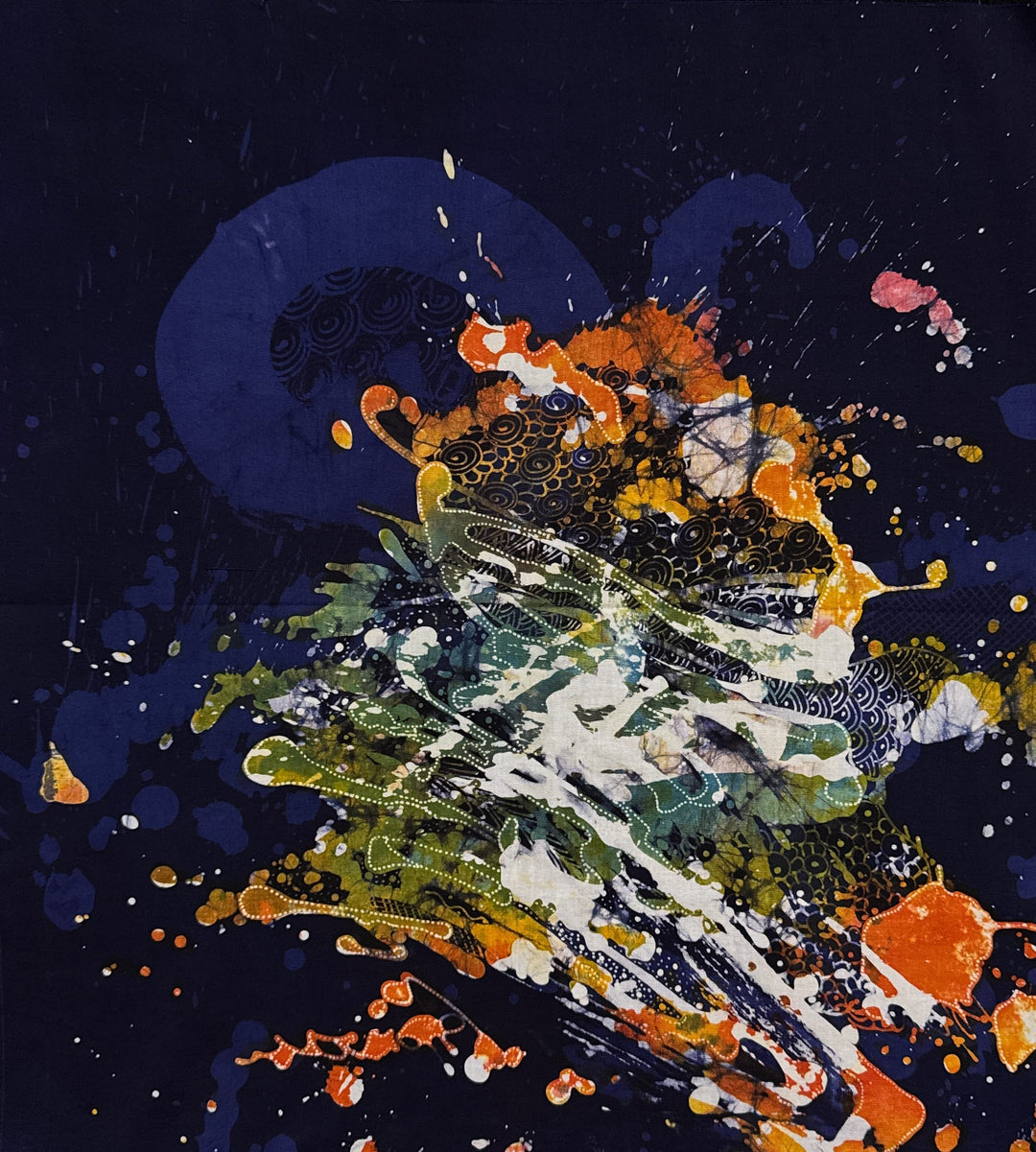 Batik Panel - Abstract on Indigo, Medium, 19 x 17 1/2in Batik Panel - Abstract on Indigo, Medium, 19 x 17 1/2in