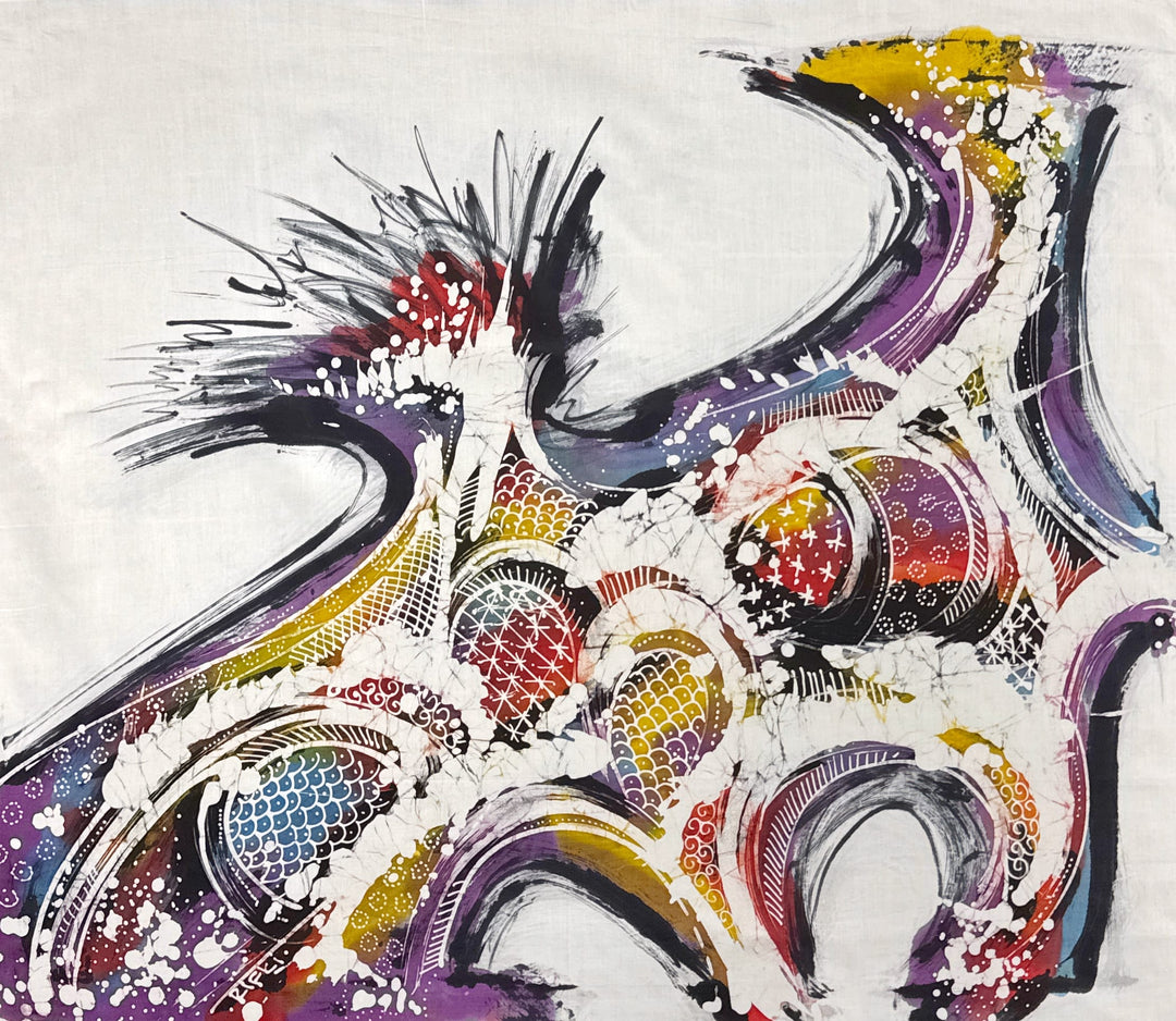 Batik Panel - Abstract Organic on White, Large, 34 1/2 x 30in