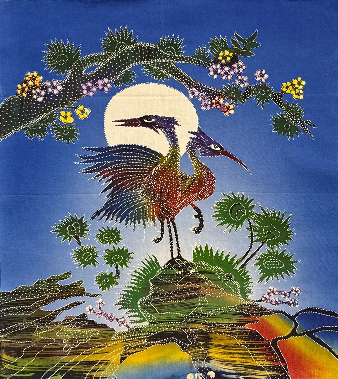 Batik Panel - Cranes in the Sun, Medium, 19 1/2 x17 1/2in Batik Panel - Cranes in the Sun, Medium, 19 1/2 x17 1/2in