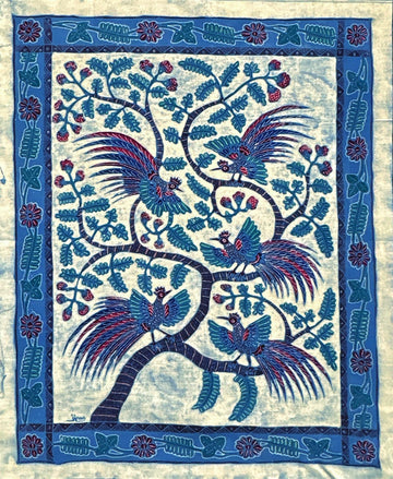 Batik Panel - Roosters in a Tree, Large, 35 x 29in Batik Panel - Roosters in a Tree, Large, 35 x 29in
