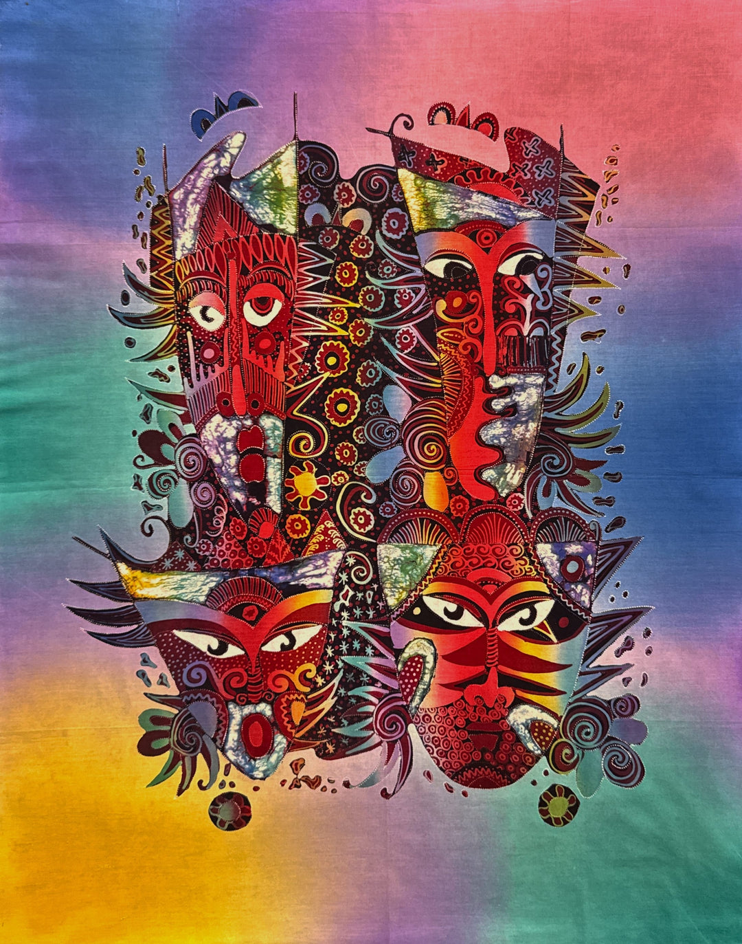 Batik Panel - Mask Quartet, Large, 36 x 28 1/2in