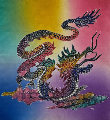Batik Panel - Dragon in the Clouds (RIGHT), Medium, 20x18in Batik Panel - Dragon in the Clouds (RIGHT), Medium, 20x18in