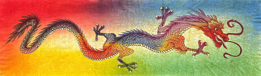 Batik Panel - Long Rainbow Dragon, Large, 58 x 18in
