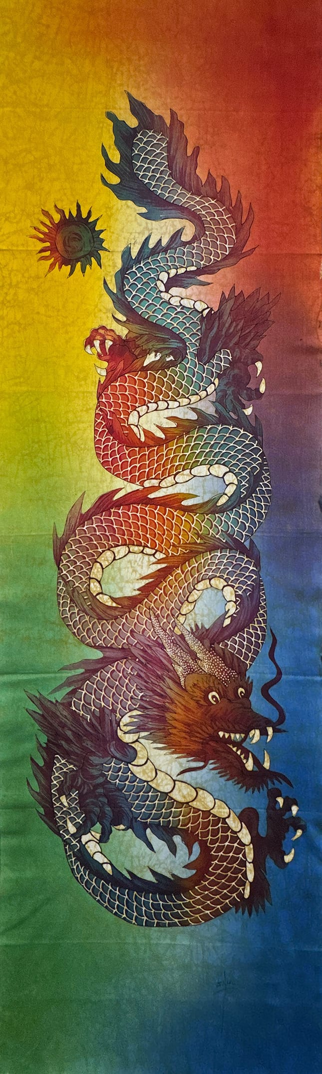 Batik Panel - Long Rainbow Dragon 2, Large, 58 x 17 1/2in