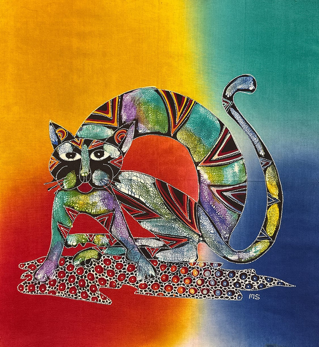 Batik Panel - Funky Cat, Medium, 19x17in Batik Panel - Funky Cat, Medium, 19x17in