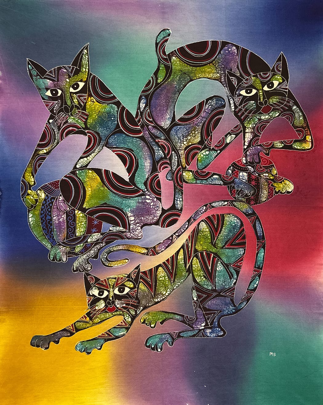 Batik Panel - Sassy Cats, Large, 35 x 29in Batik Panel - Sassy Cats, Large, 35 x 29in