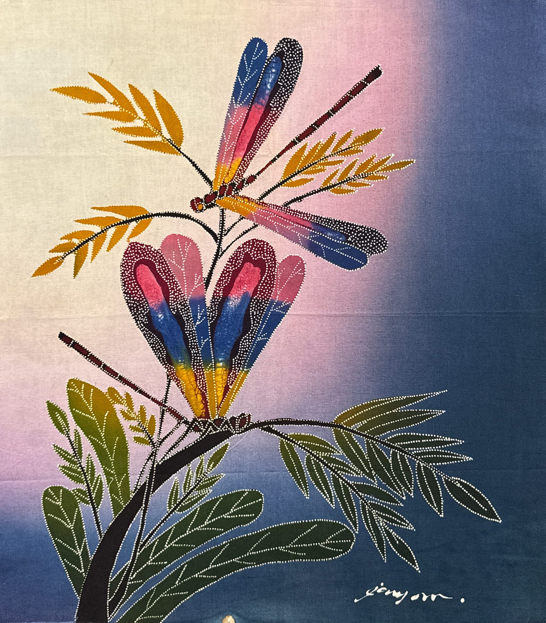 Batik Panel - Damselflies on Grass, Medium, 19 x 17in Batik Panel - Damselflies on Grass, Medium, 19 x 17in