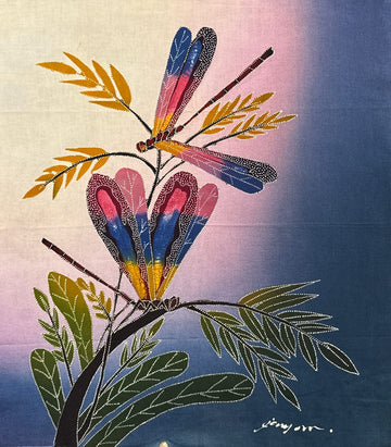 Batik Panel - Damselflies on Grass, Medium, 19 x 17in Batik Panel - Damselflies on Grass, Medium, 19 x 17in