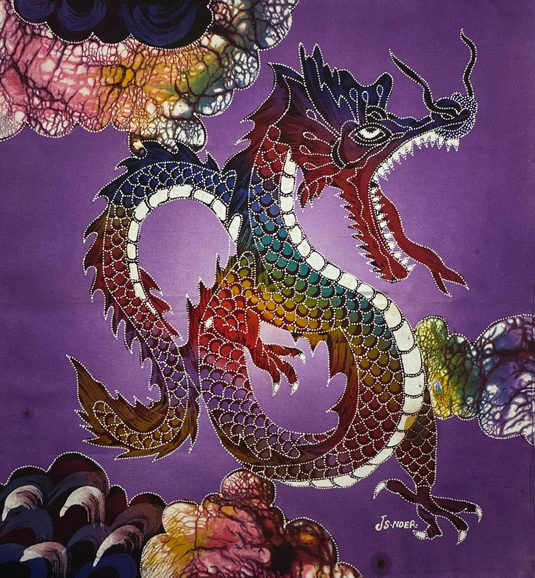 Batik Panel - Dragon with Mouth Open (RIGHT), Medium, 19 1/2x18in Batik Panel - Dragon with Mouth Open (RIGHT), Medium, 19 1/2x18in