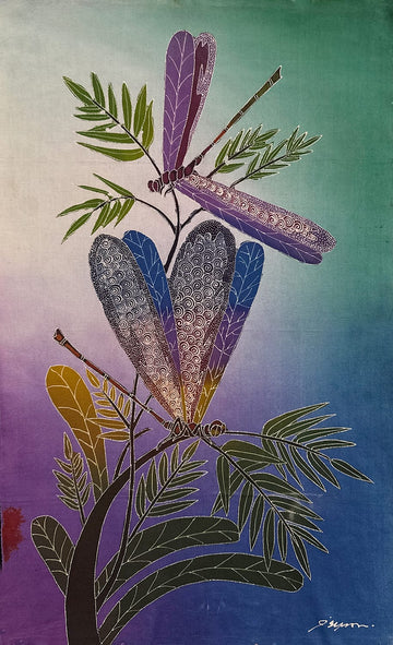 Batik Panel - Damselflies on Grass 3, Long, 29 x 18in Batik Panel - Damselflies on Grass 3, Long, 29 x 18in