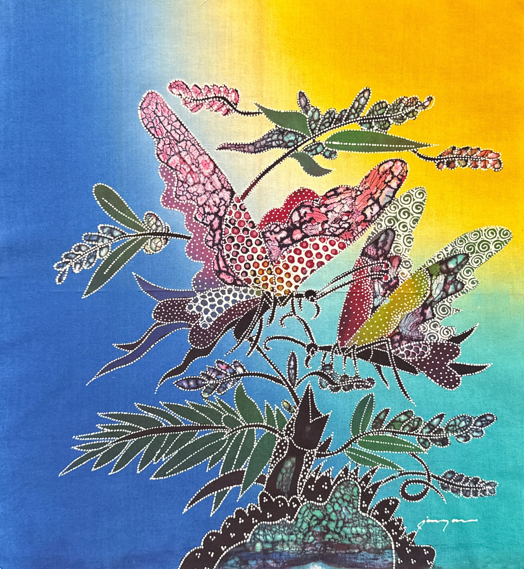 Batik Panel - Butterflies on Leaves, Medium, 19 x 17in Batik Panel - Butterflies on Leaves, Medium, 19 x 17in