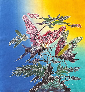 Batik Panel - Butterflies on Leaves, Medium, 19 x 17in Batik Panel - Butterflies on Leaves, Medium, 19 x 17in