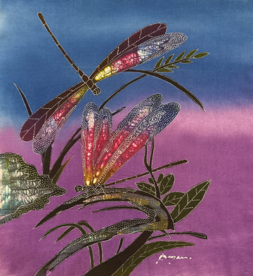 Batik Panel - Damselflies on Grass 2, Medium, 19 x 17in Batik Panel - Damselflies on Grass 2, Medium, 19 x 17in