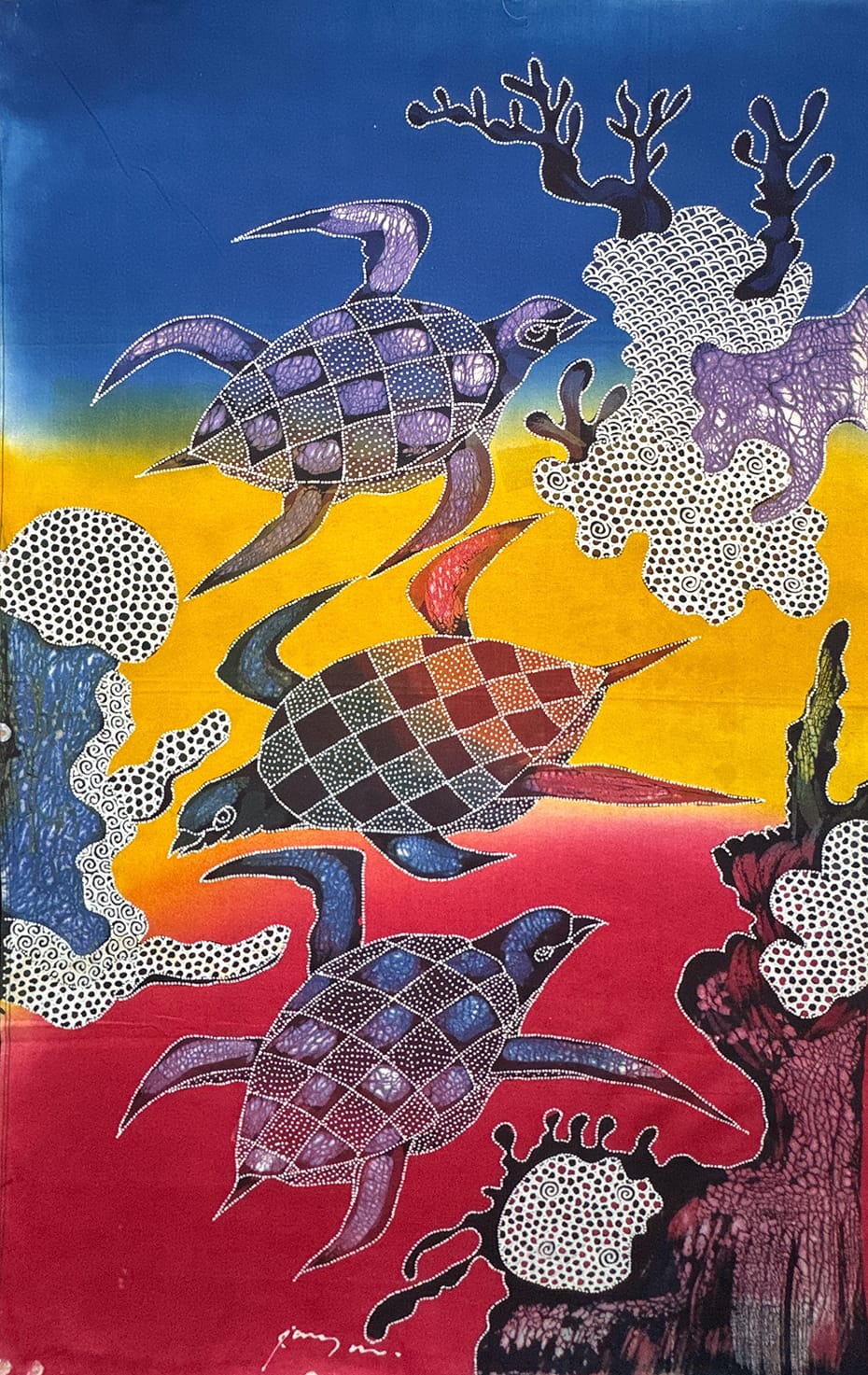 Batik Panel - Sea Turtles and Coral, Long, 28 1/4 x 18in Batik Panel - Sea Turtles and Coral, Long, 28 1/4 x 18in