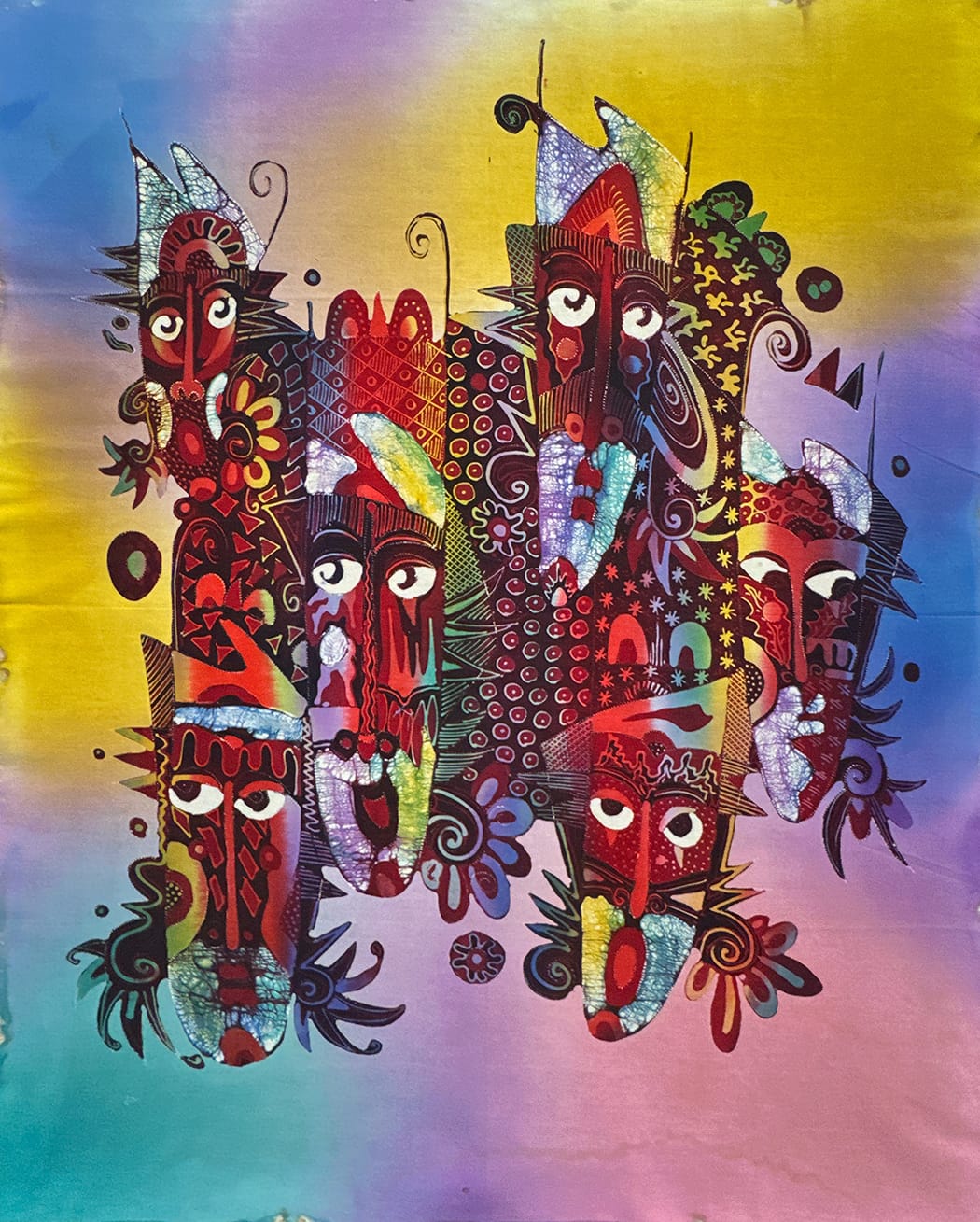 Batik Panel - Playful Masks, Large, 36 x 29 1/4in