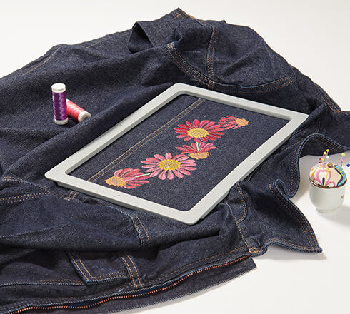 Bernina magnetic hoop with embroidered jacket detail