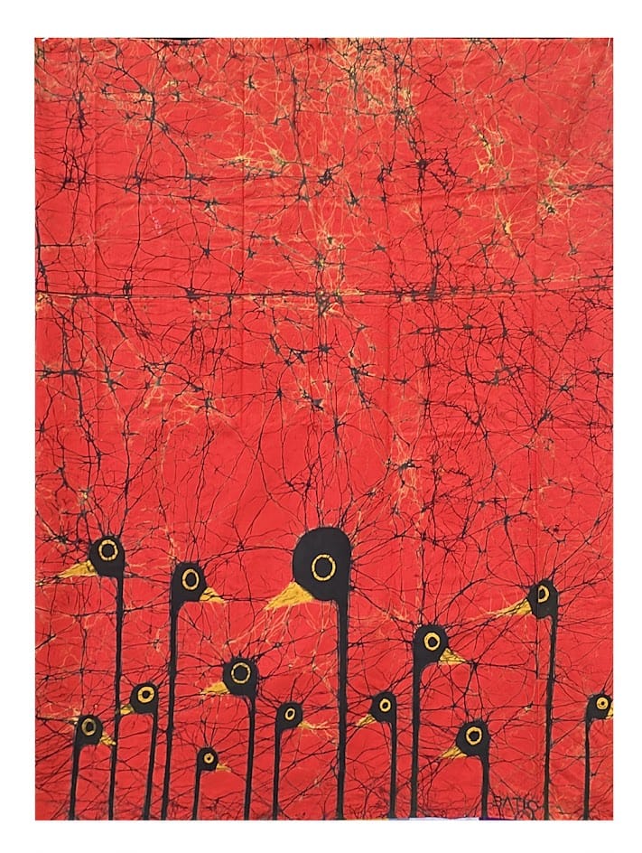 MEASUREMENT NEEDED Batik Fabric from Sri Lanka - Black Birds on Red MEASUREMENT NEEDED Batik Fabric from Sri Lanka - Black Birds on Red