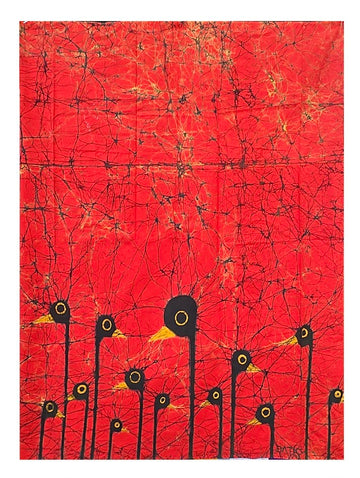 MEASUREMENT NEEDED Batik Fabric from Sri Lanka - Black Birds on Red MEASUREMENT NEEDED Batik Fabric from Sri Lanka - Black Birds on Red