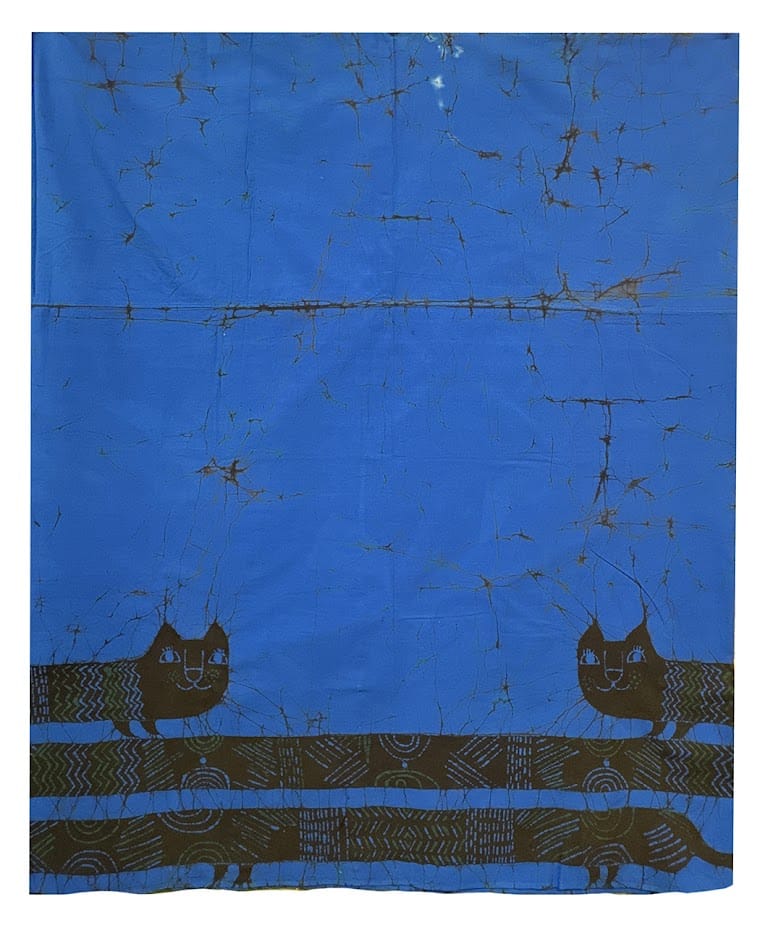 MEASUREMENT NEEDED Batik Fabric from Sri Lanka - Long Cats on Blue MEASUREMENT NEEDED Batik Fabric from Sri Lanka - Long Cats on Blue