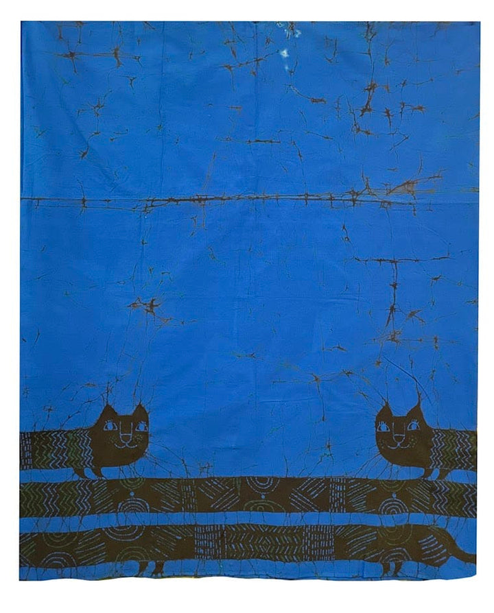 MEASUREMENT NEEDED Batik Fabric from Sri Lanka - Long Cats on Blue MEASUREMENT NEEDED Batik Fabric from Sri Lanka - Long Cats on Blue