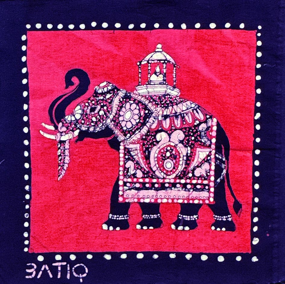 MEASUREMENT NEEDED Batik Panel from Sri Lanka - Elephant on Red MEASUREMENT NEEDED Batik Panel from Sri Lanka - Elephant on Red