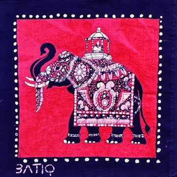 MEASUREMENT NEEDED Batik Panel from Sri Lanka - Elephant on Red MEASUREMENT NEEDED Batik Panel from Sri Lanka - Elephant on Red