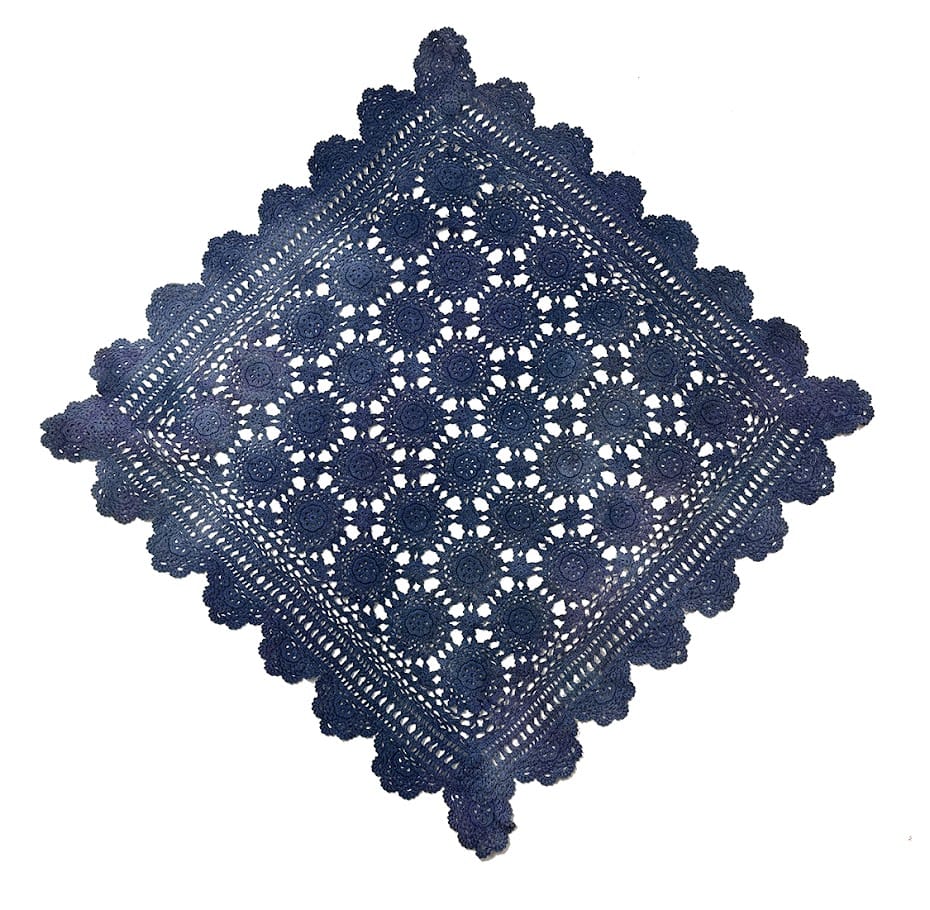 Blue Hand Dyed Crochet Square Doily 24.5"