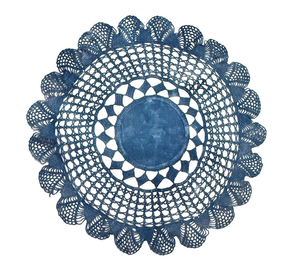 Blue Hand Dyed Crochet Doily - Circle and Diamonds