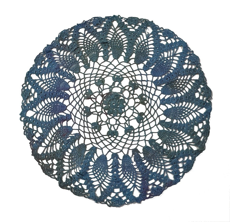 Blue Dyed Doily - Flowers and Buds