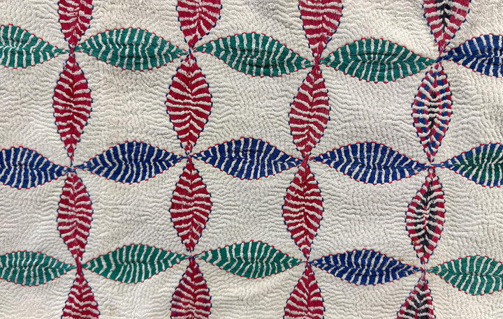 Vintage Kantha Blanket | Geometric Leaf Diamond Lattice | West Bengal India