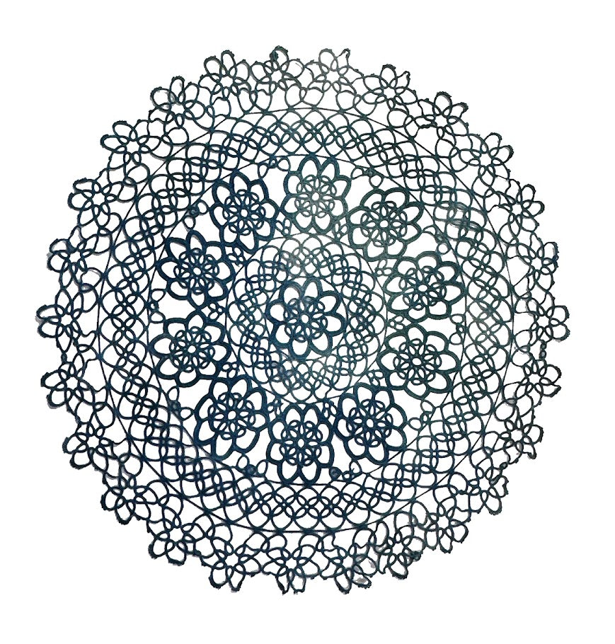 Blue Hand Dyed Tatted Doily - Flowers