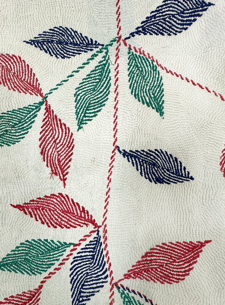 Vintage Kantha Blanket | Hand-Embroidered Scattered Leaf Branch Design | West Bengal India