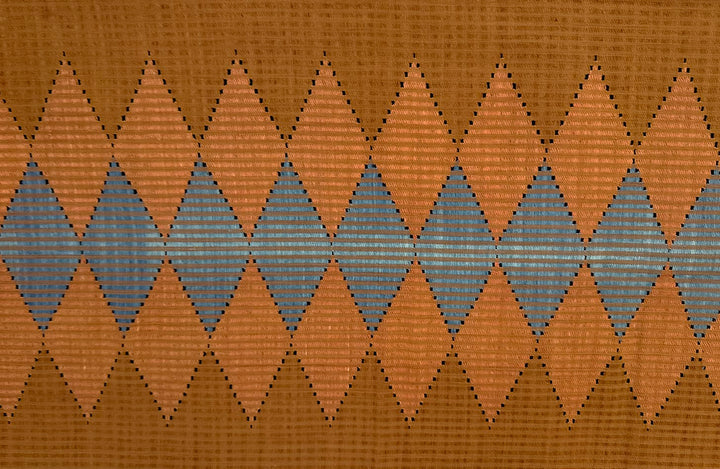 Tenun Gringsing Double Ikat Wall Hanging, Saffron & Blue Diamond – Tenganan Bali
