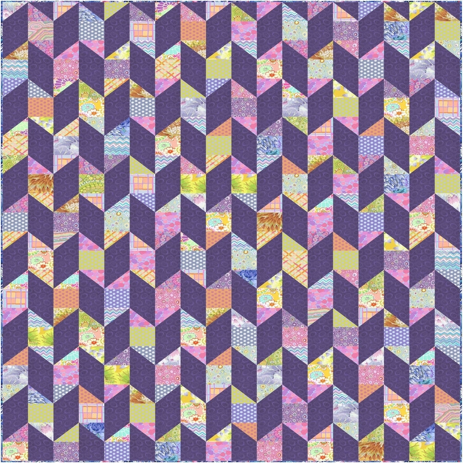 Board & Batten Sorbet quilt in purple and pastel colors