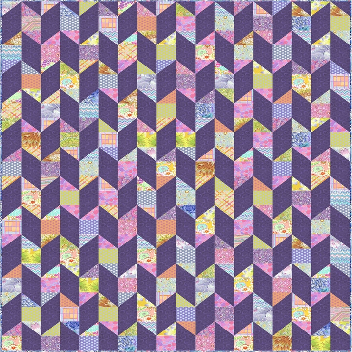 Board & Batten Sorbet quilt in purple and pastel colors