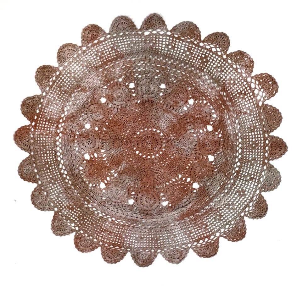 Taupe Hand Dyed Crochet Doily 26"