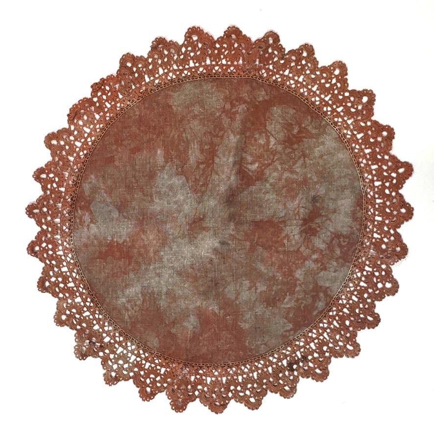 Taupe Hand Dyed Linen Doily with Crochet Trim 19.5"