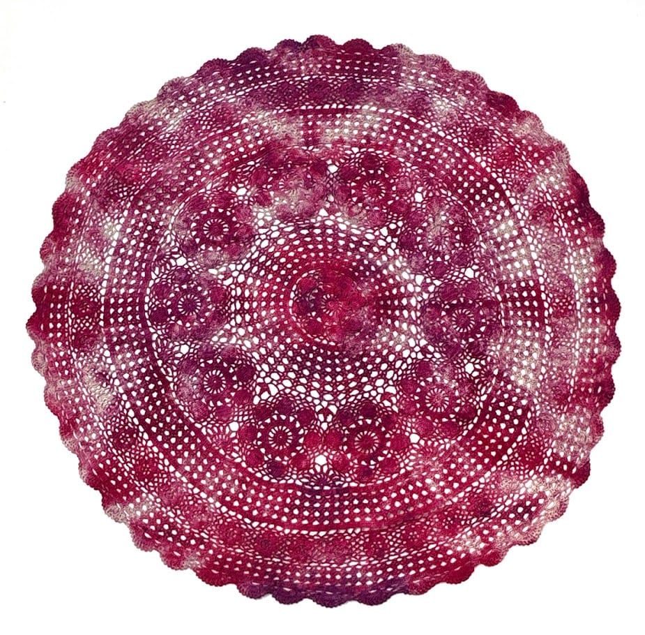 Pink Hand Dyed Crochet Doily 32"