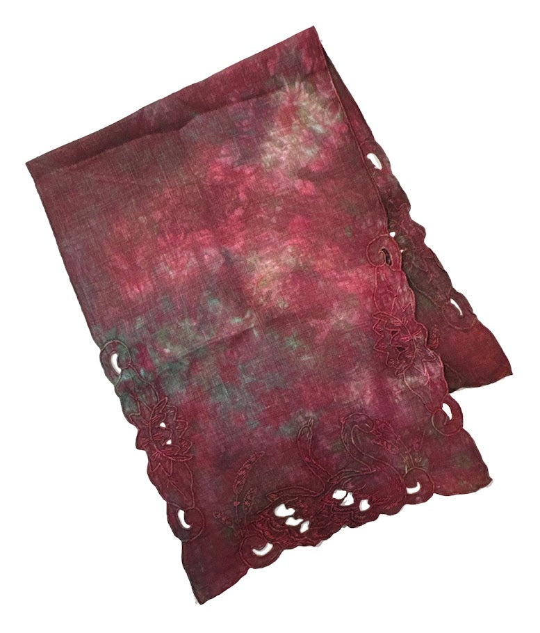 Vintage Hand Dyed Linen Table Runner -Red and Green