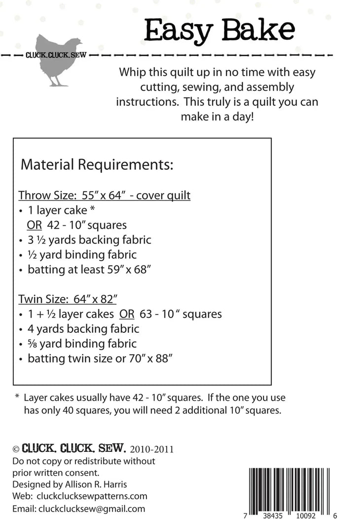 Easy Bake Quilt Pattern