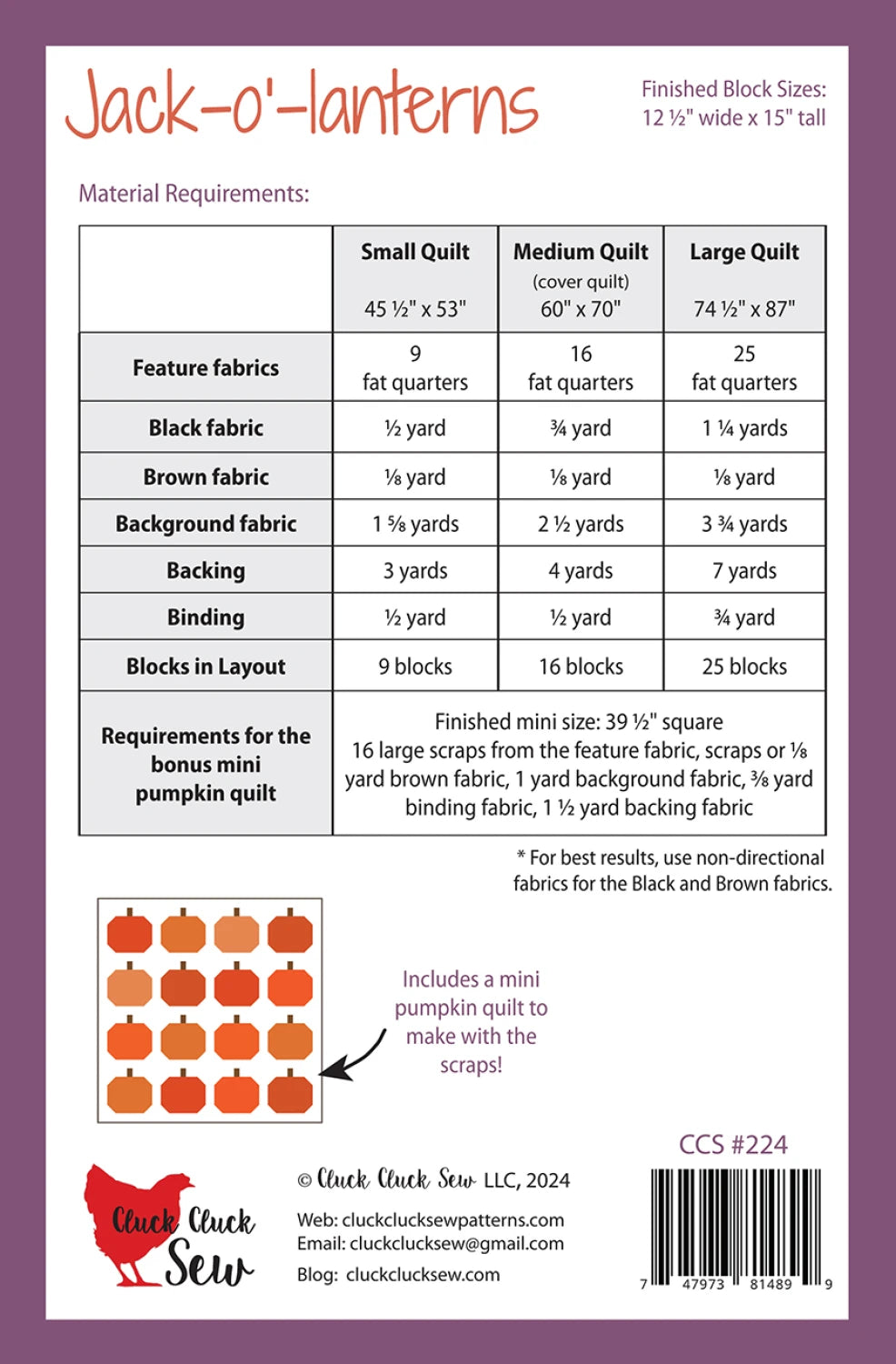 Jack-o'-lanterns Quilt Pattern